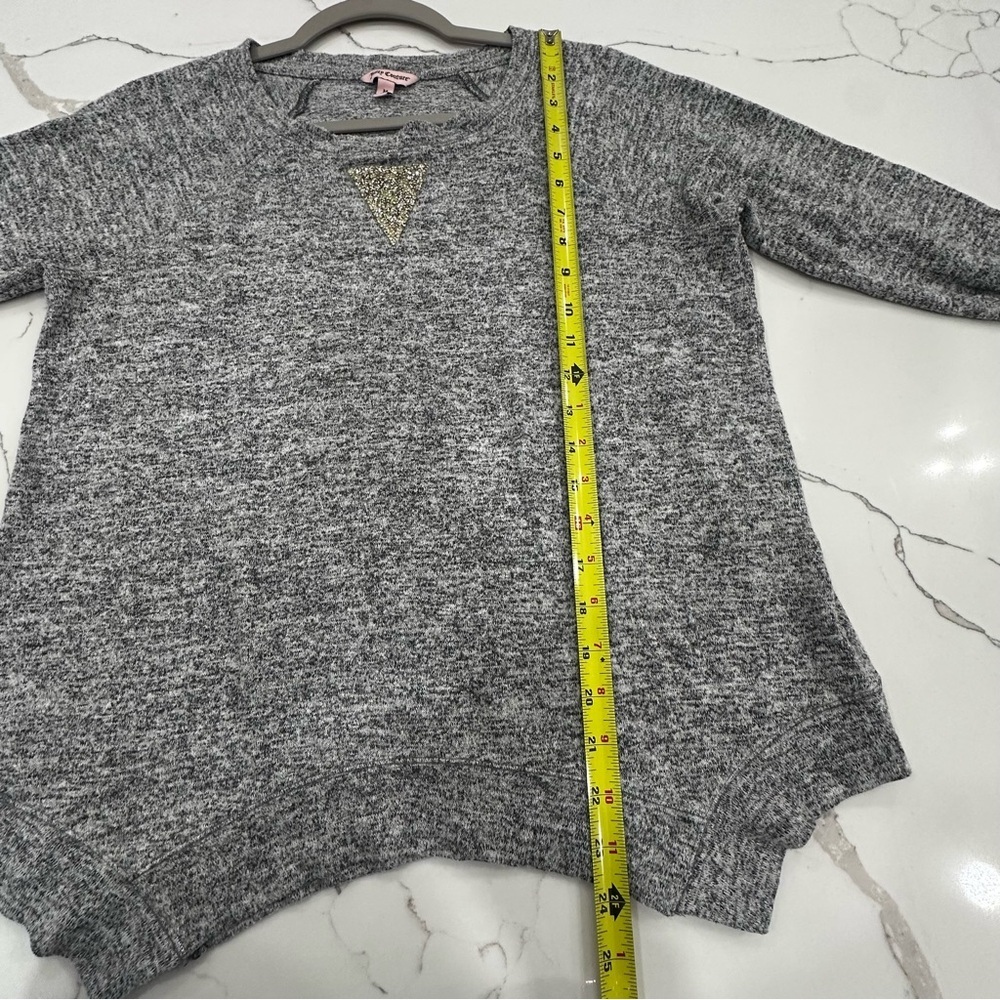 Juicy Couture Gray Space Dye Raglan Pullover Sweater with Crystal Inlay - Size M - Picture 7 of 8